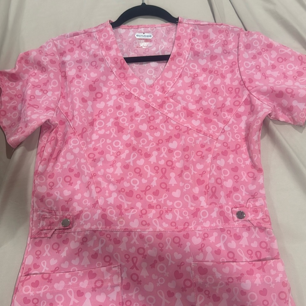 Breast cancer awareness medium pink scrub top